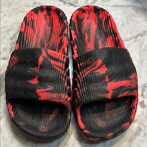 Women’s  or Men’s Black and Red Athletic Slide Sandals - Cushioned Comfort